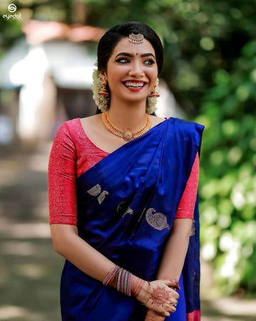 Blue Graceful Soft Lichi Silk Saree with Stunning Jacquard Border