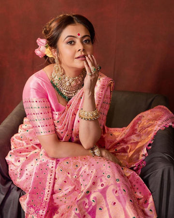 Manek Gia in Baby Pink Soft Lichi Silk with Jacquard work Saree