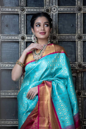 Regal Lichi Silk Saree with Beautiful Jacquard Border