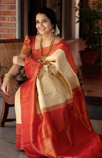 Vibrant Soft Lichi Silk Saree with Rich Blouse Accents
