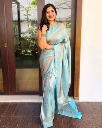 Sky Blue Soft Banarasi Zari Woven Design Saree