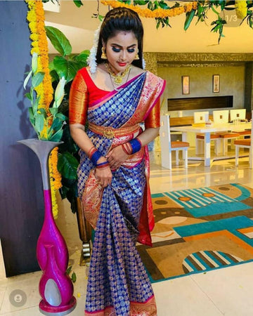 Traditionally Wear Blue Silk Saree