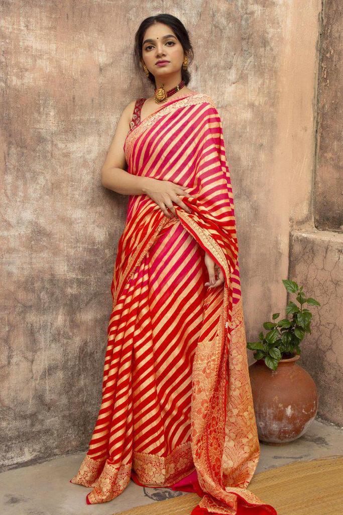 Red Soft Lichi Silk Saree with Rich Pallu & Jacquard Blouse