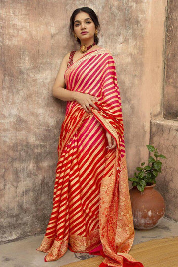 Red Soft Lichi Silk Saree with Rich Pallu & Jacquard Blouse