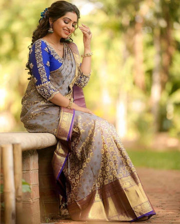 Royal Jacquard Lichi Silk Saree with Exclusive Blouse Design