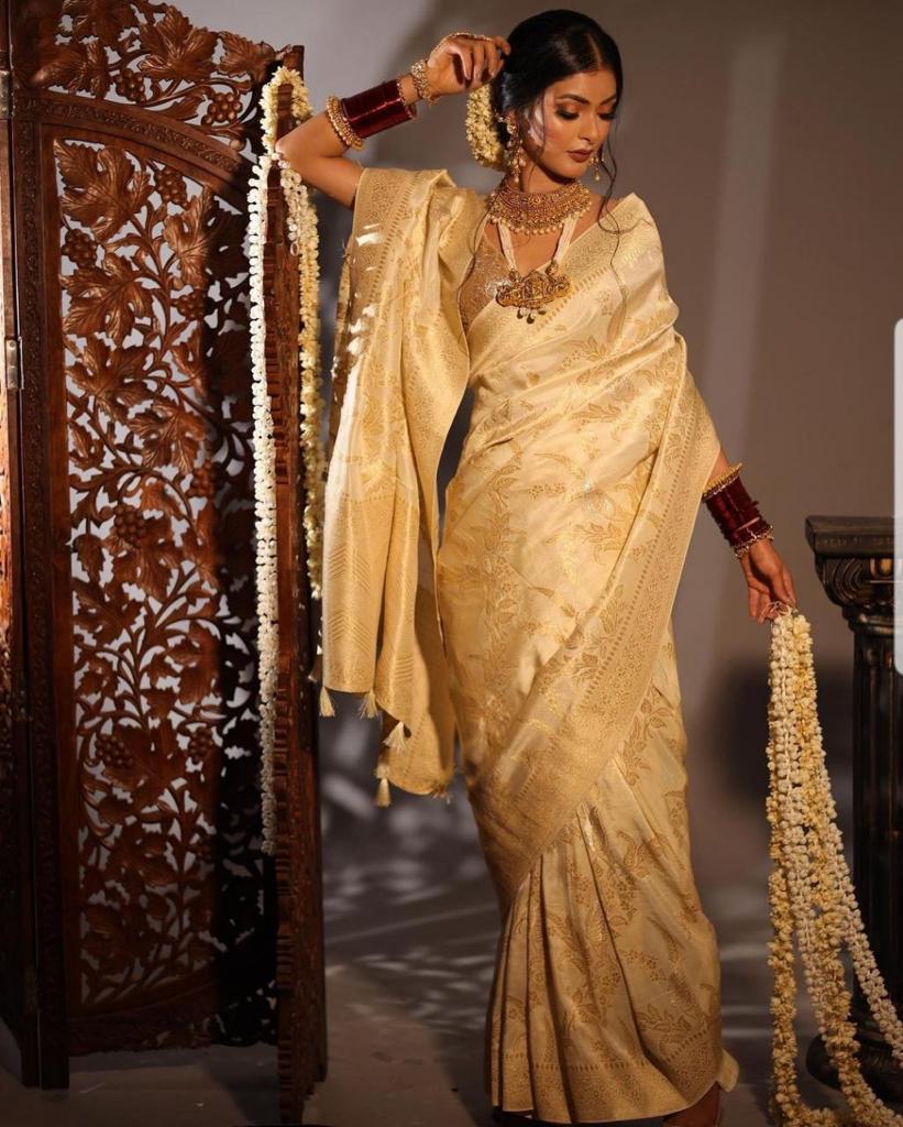White Soft Lichi Silk Jacquard Border Work Saree