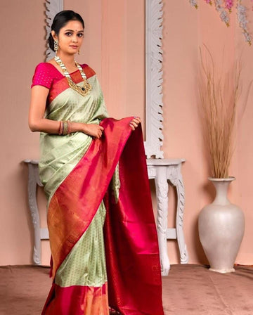 Vibrant Lichi Silk Saree with Stunning Rich Pallu