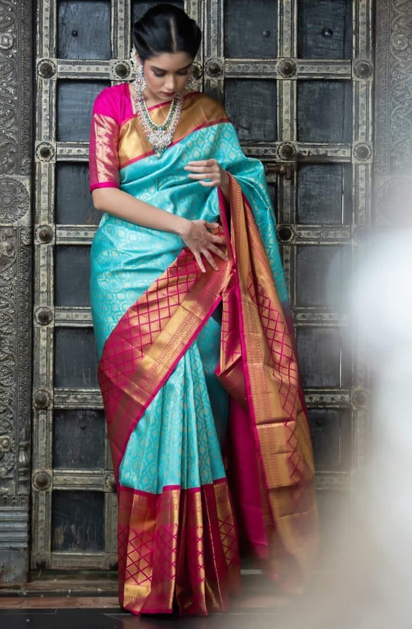 Regal Lichi Silk Saree with Beautiful Jacquard Border