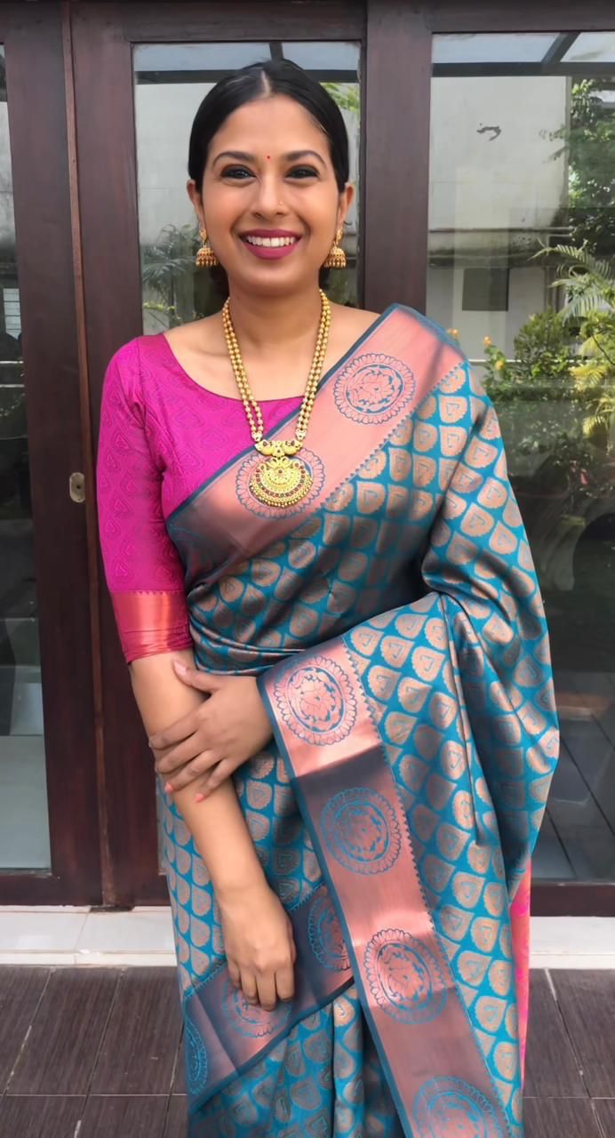 Premium Lichi Silk Saree with Exclusive Jacquard Border Blouse