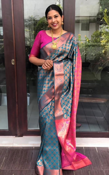 Premium Lichi Silk Saree with Exclusive Jacquard Border Blouse
