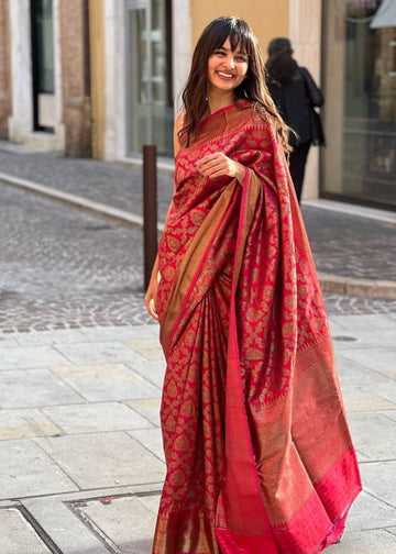 Red Soft Lichi Silk Jacquard Work Saree