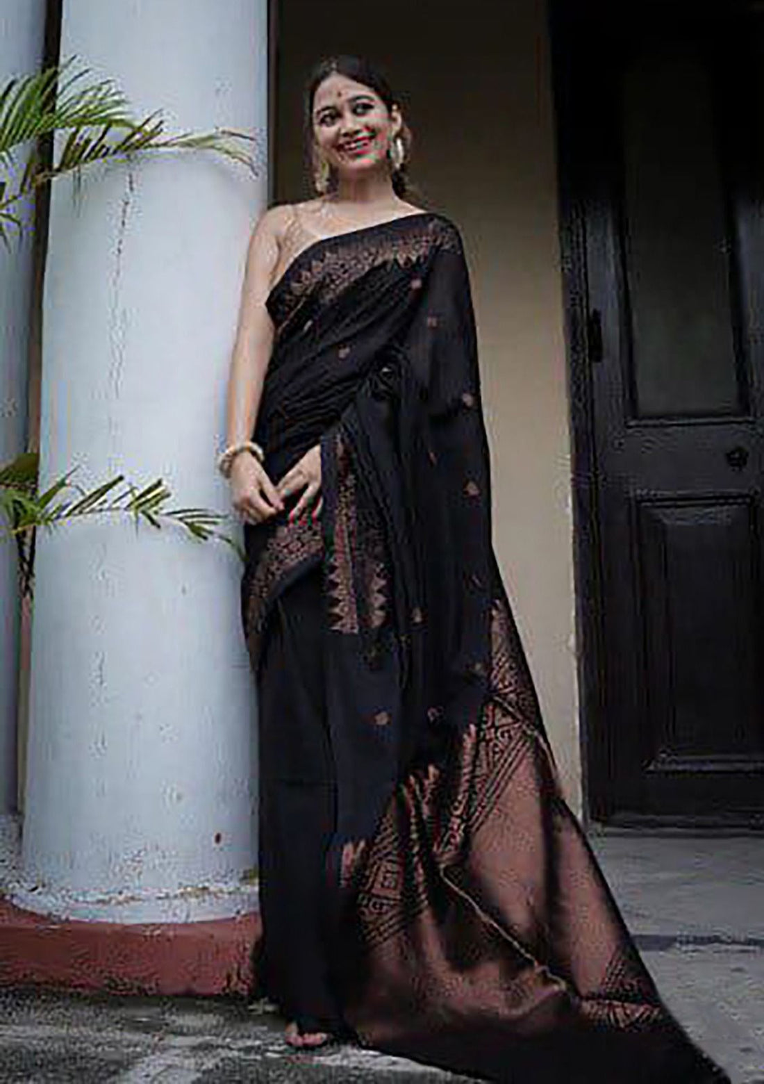 Festive Soft Lichi Silk Saree with Rich Blouse Embroidery