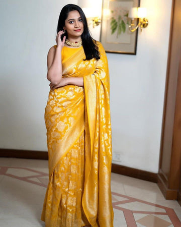 Yellow Traditional Wear soft Lichi Silk Saree