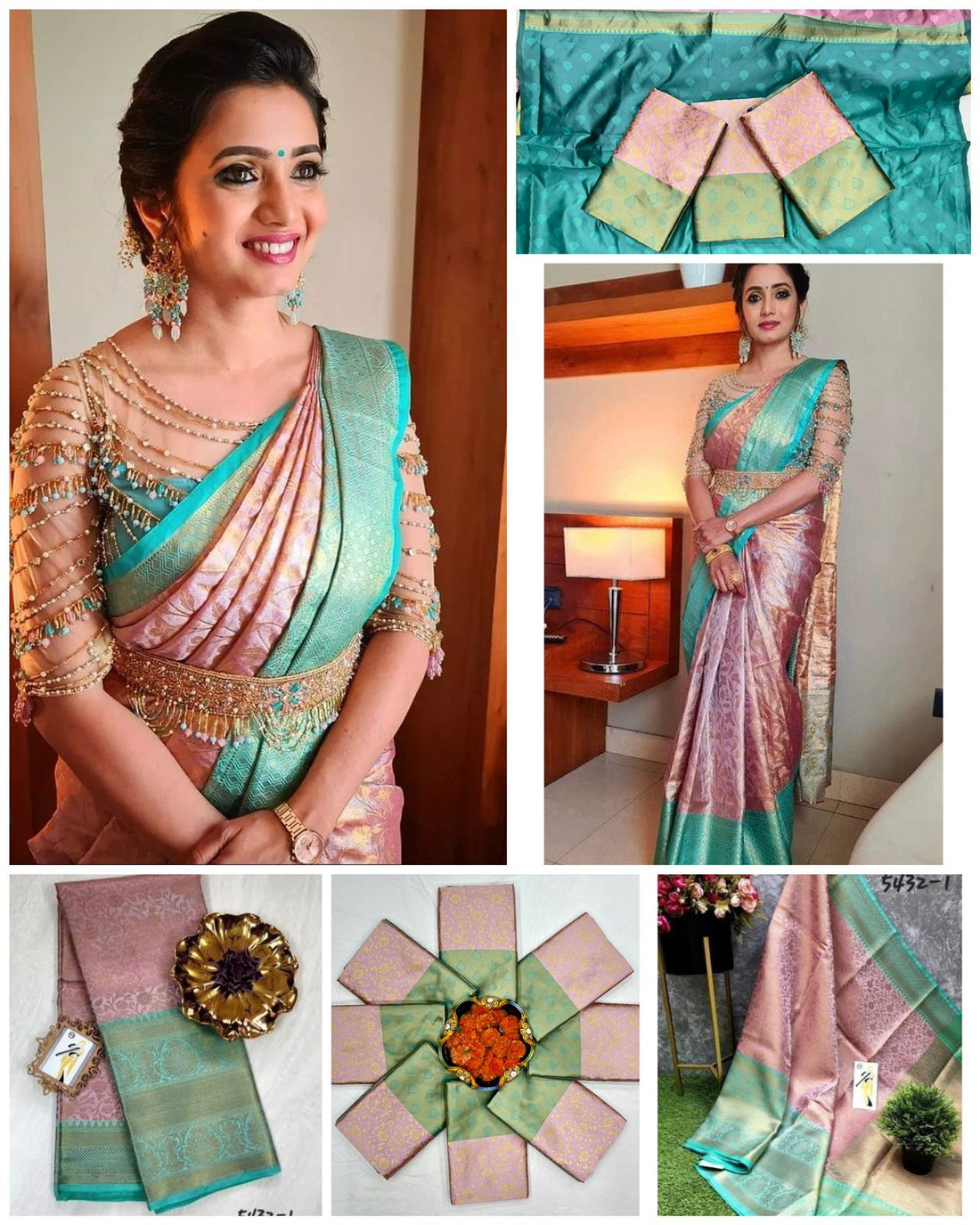 Designer Soft Lichi Silk Saree with Ornate Blouse Border