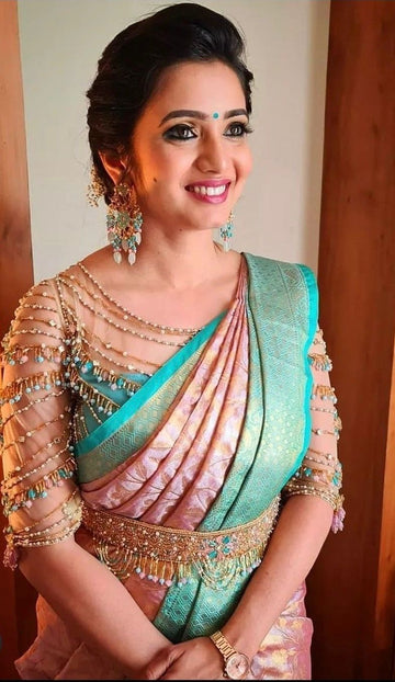 Designer Soft Lichi Silk Saree with Ornate Blouse Border