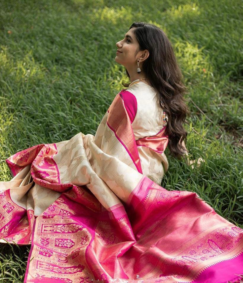 Majestic Soft Lichi Silk Saree with Ornate Blouse Border