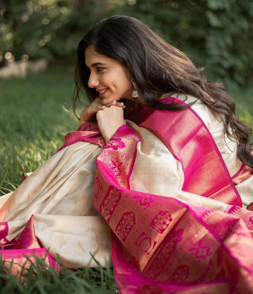 Majestic Soft Lichi Silk Saree with Ornate Blouse Border