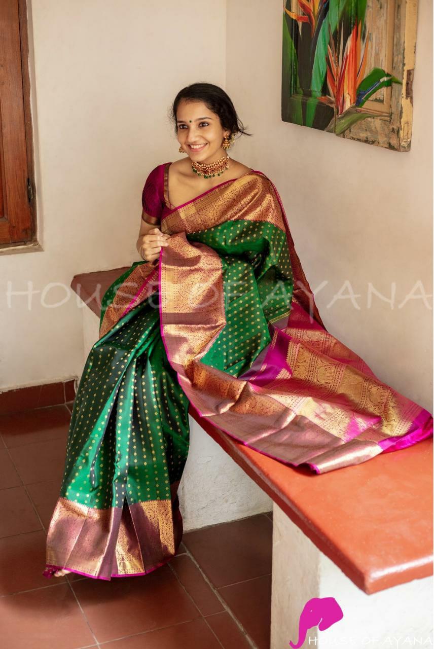 Regal Lichi Silk Saree with Artistic Pallu & Blouse Border