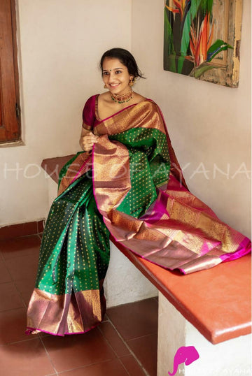 Regal Lichi Silk Saree with Artistic Pallu & Blouse Border