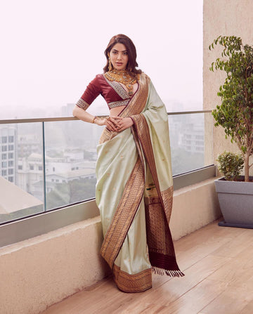 Opulent Lichi Silk Saree with Stunning Blouse Accents