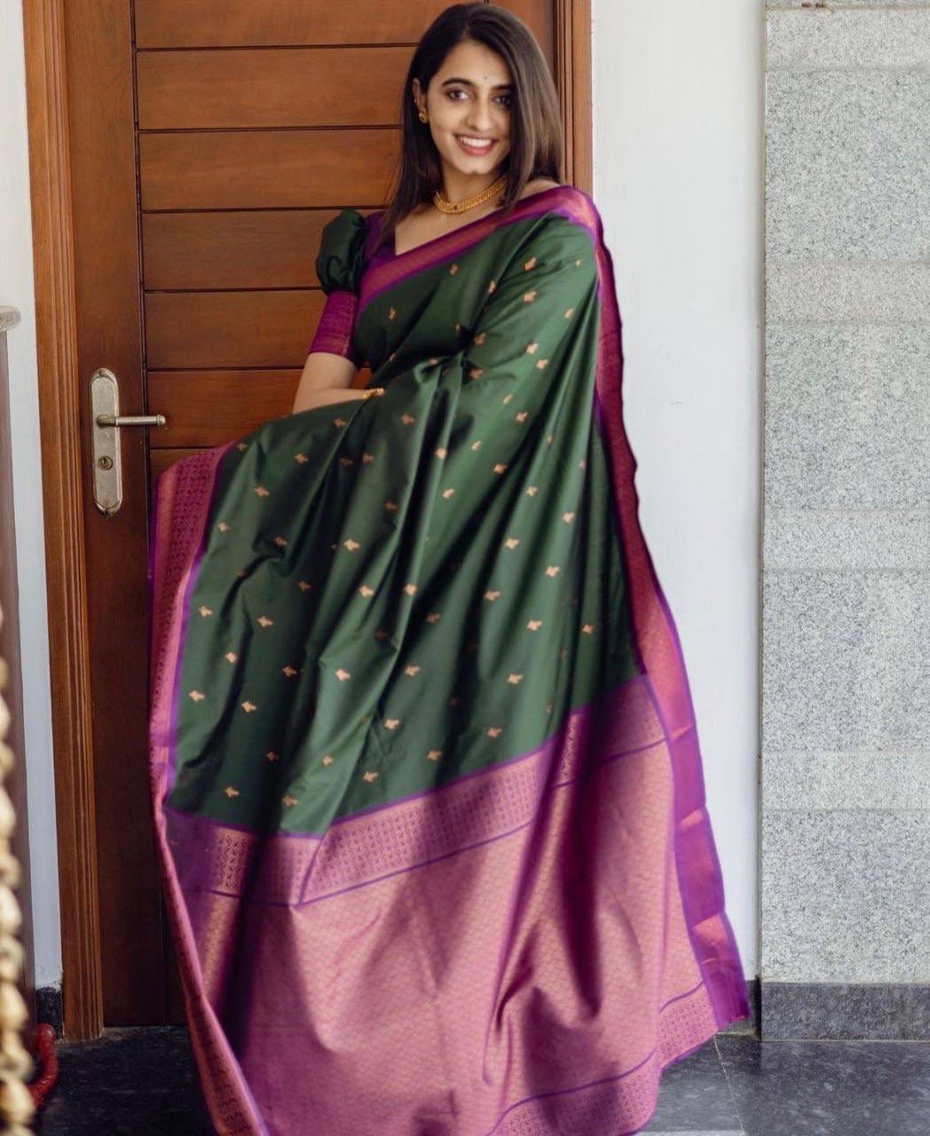 Sophisticated Lichi Silk Saree with Stunning Rich Blouse Border