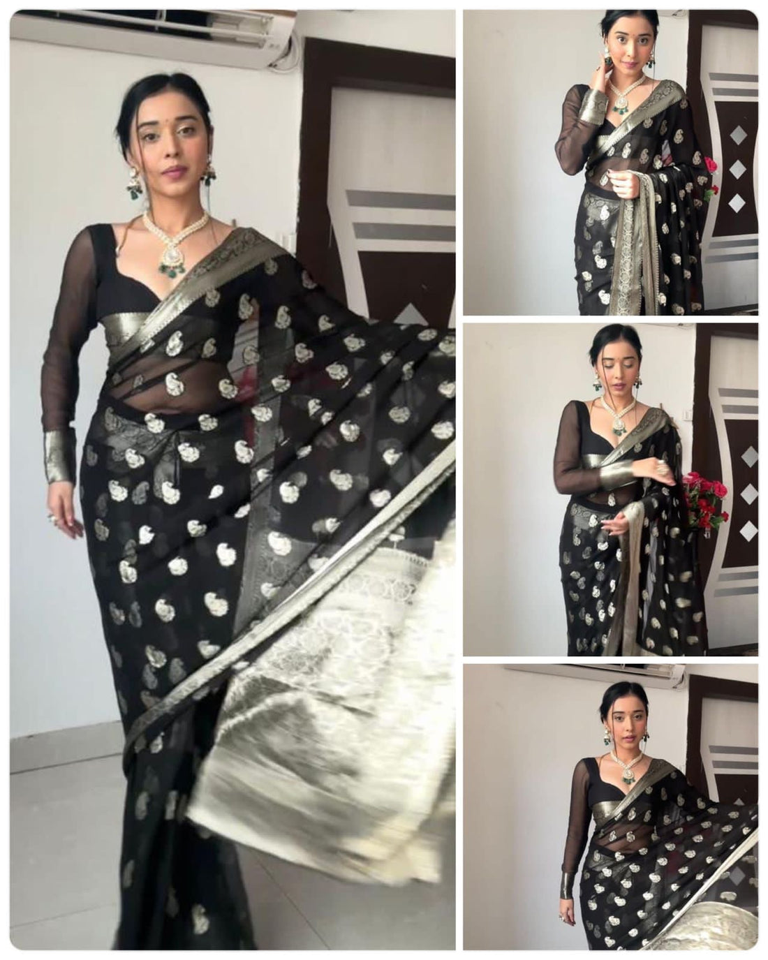 Designer Lichi Silk Saree with Gorgeous Blouse Finish