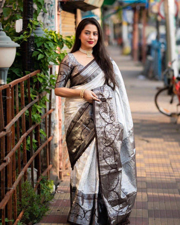 White Organic Banarasi Soft Silk Saree