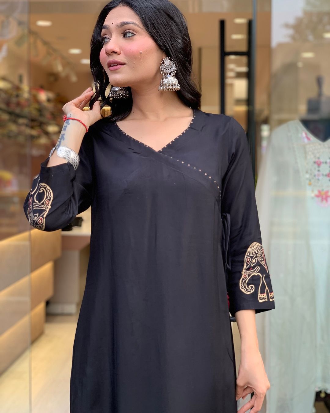 Black Premium Masleen  Fabric Kurta & Bottom Pants