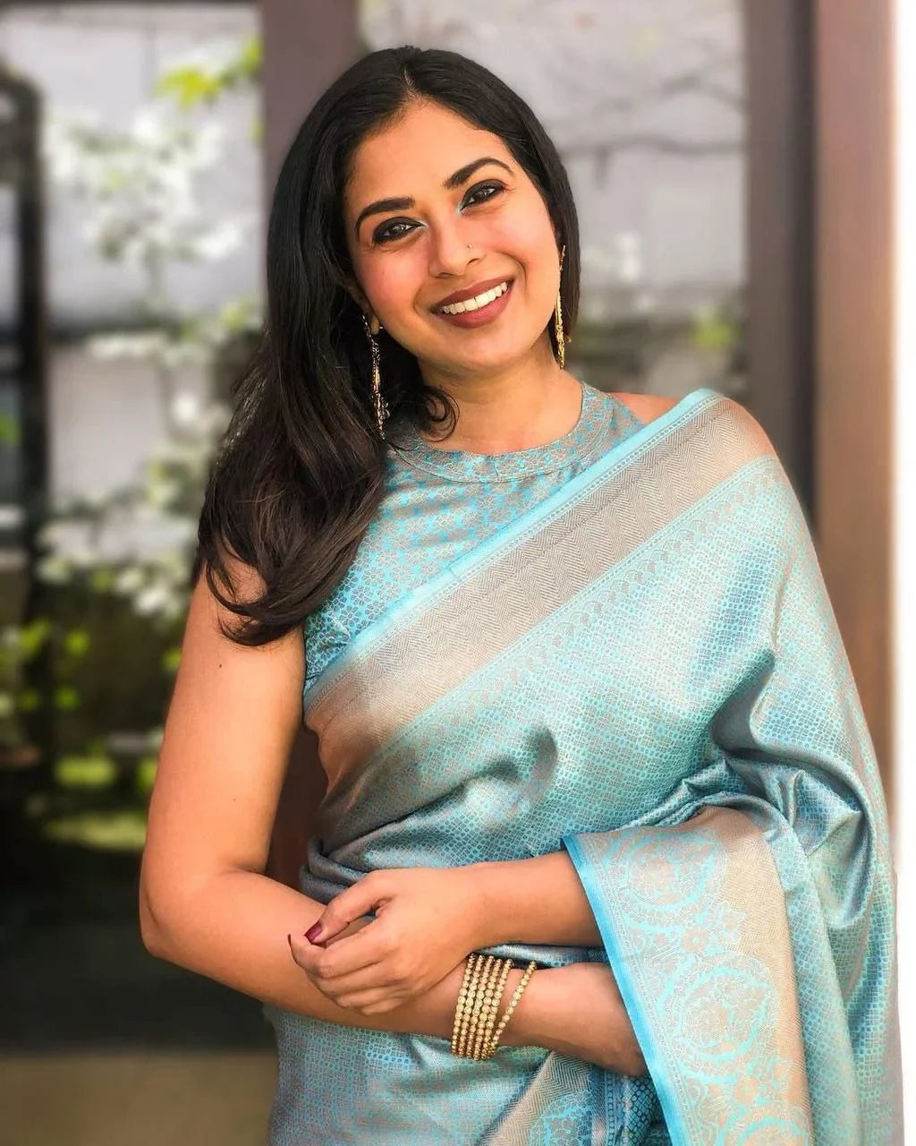 Sky Blue Soft Banarasi Zari Woven Design Saree